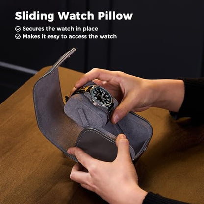 ProCase Watch Travel Case, Single PU Leather Watch Roll Box for Men, Black | Portable Watch Organizer, Anti-Shift Angled Pillow Track, Scratch Resistant Soft Lining, Ideal Gift for Him/Her