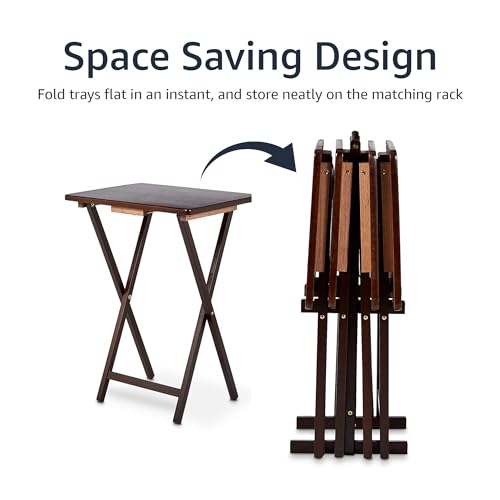 Amazon Basics Portable Foldable TV Tray Table with Storage Rack, Space-Saving Design, Sturdy Wood, 14.6" L x 19" W x 26" H, Espresso, 4-Pack
