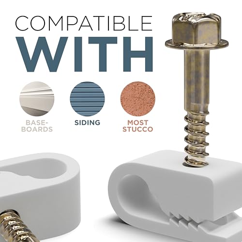THE CIMPLE CO Single Cable Clips with Screws - 1/4 Inch Coaxial Cable Clamps Outdoor - Exterior Cord Management for Coax, CAT Ethernet, Electrical Wire - Screw Clamps for Wires - 100 PCS, White