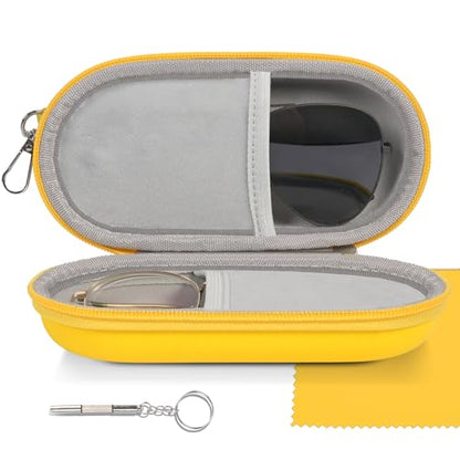 Double Glasses Case,Dual Eyeglasses & Sunglasses Organizer with Clip Zipper Closure for Travel 2 Pairs Storage Box