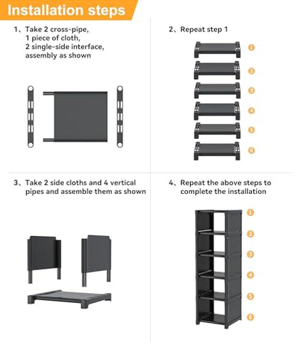 6-Tier Narrow Shoe Rack, Vertical Small Space Shoe Organizer, 9.84" Compact Slim Shoe Shelf for Closet & Entryway, Sturdy & Tool-Free Assembly, Adjustable Height for Boots