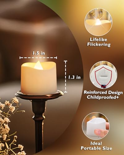 Homemory 12-Pack Battery Tea Lights with Timer Built in, Auto-On 6H Daily | Flickering Flameless LED Tealight Votive Candles for Candle Holders, Pumpkins, Lanterns and Fall Decor, No Remote