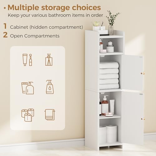 BEWISHOME Small Bathroom Storage Cabinet, 2 Doors Narrow Bathroom Cabinet | Storage Cabinet with Adjustable Shelves, Narrow Toilet Paper Cabinet 7.9"D x 7.9"W x 31.5"H, for Small Spaces, White YYG03W