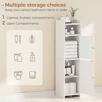 BEWISHOME Small Bathroom Storage Cabinet, 2 Doors Narrow Bathroom Cabinet | Storage Cabinet with Adjustable Shelves, Narrow Toilet Paper Cabinet 7.9"D x 7.9"W x 31.5"H, for Small Spaces, White YYG03W