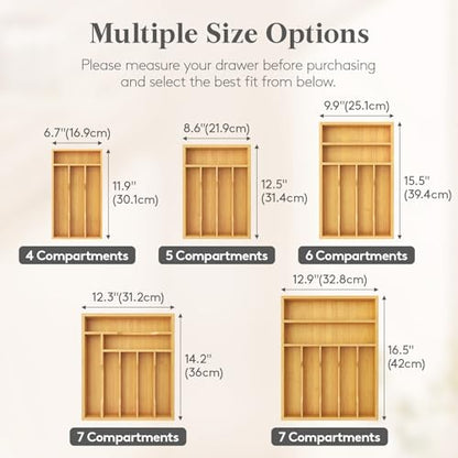 Lifewit Silverware Drawer Organizer, Utensil Tray for Kitchen, Flatware and Cutlery Holder, Storage for Spoons Forks Knives, 6.7 x 12", Natural