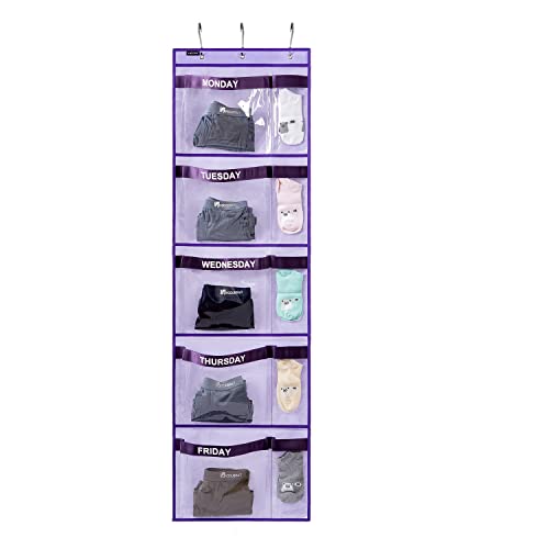 Weekly Kids Clothes Organizer Day of Week School Clothing Storage Monday to Friday Hanging Closet Organizer (Purple)