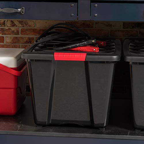 IRIS USA 6-Pack 54 Quart Storage Bins with Lids, Black | Black finish conceals stored items. Perfect for moving, blankets, clothing, and garage storage. Nestable design saves space