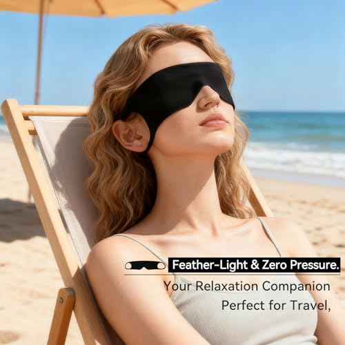 Ultra-Thin Sleep Mask for Travel & Outdoor, 0.3mm & 5g, Breathable Total Blackout Eye Mask, 99.7% Sun Blockout with Portable Leather-Feel Pouch for Beach, Camping, Flights & Office Nap (BLACKk)