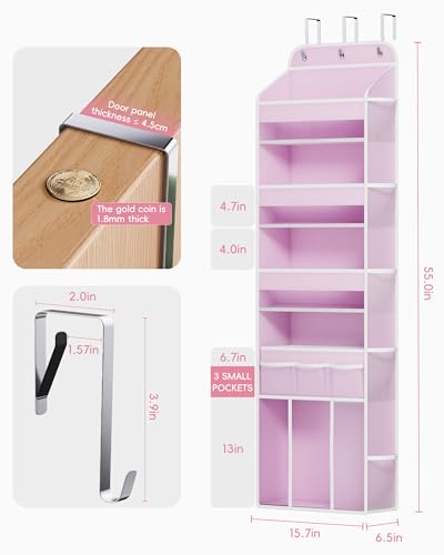 5-Tier Over the Door Organizer, Baby Clothes Organizer for Nursery | with Removable Storage Caddy, Clear Pockets, Side Mesh Compartments, Hanging Behind Door Storage, Damage-Free Installation