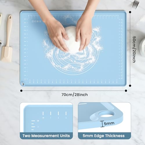 28x20 Silicone Rolling Mat Non-Stick Food Grade Baking Mat w/Measurements | Non-slip edges, heatproof silicone, nonstick, measuring guides, oven/dishwasher safe, tearproof, easy clean.
