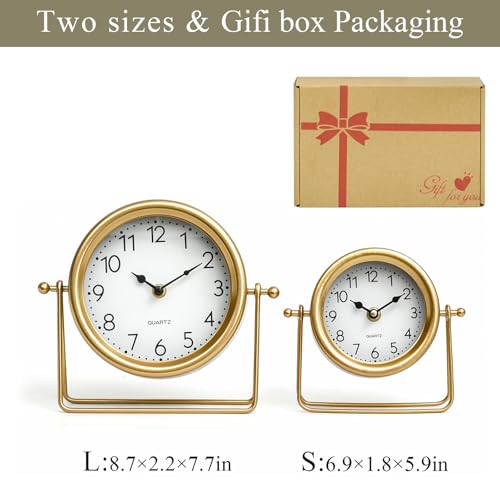 EMAX HOME Vintage Golden Table Clock - Elegant Battery Operated Office, Living Room, and Bedroom Clock with Minimalist Design Gold Table Decor 22x19.5x5.5cm