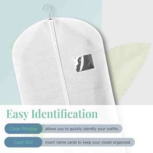 2-Pack Breathable Garment Bags for Hanging Clothes – Dust-Proof Suit & Dress Covers with Clear Window – Waterproof, Foldable Closet Storage Organizer for Coats, Gowns, and Jackets (White, 55")