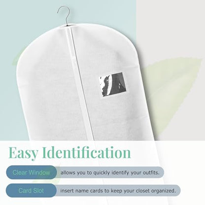2-Pack Breathable Garment Bags for Hanging Clothes – Dust-Proof Suit & Dress Covers with Clear Window – Waterproof, Foldable Closet Storage Organizer for Coats, Gowns, and Jackets (White, 55")