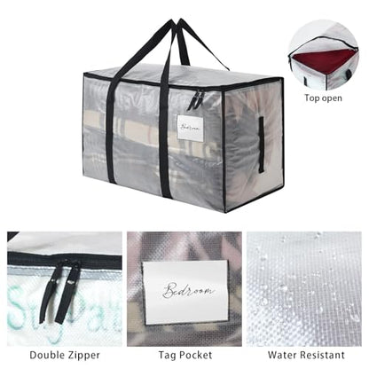 6-Pack Extra Large Clear Moving Bags with Zippers, 93L Heavy Duty Storage Totes with Wrap-Around Handles, Collapsible Clothes & Holiday Storage Bins Alternative (100lb Capacity)
