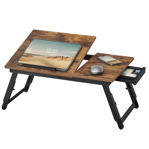 Bed Laptop Desk, Folding Bed Tray, Adjustable Angl... (Rustic Brown | Wood)