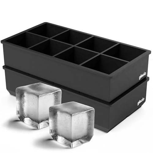Ice Cube Molds, 2 Pack Silicone Trays for 8 Large Square Cubes | Slow Melt Large Squares, Flexible Silicone Trays, Easy Release, 2 Pack, for Whiskey Cocktails Coffee & More