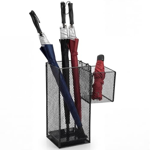 OwnMy Metal Umbrella Holder for Entryway Indoor Umbrella Stand for Entryway | Comes with Small Umbrella Storage Basket and Draining Tray, Modern Umbrella Stand Rack for Home Office Hotel Entrance, 16.5"H