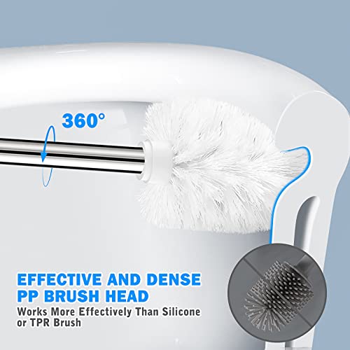 Toilet Brush and Holder, 2 Pack Toilet Brush with 304 Stainless Steel Long Handle, Toilet Bowl Brush for Bathroom Toilet-Ergonomic, Elegant,Durable (White)