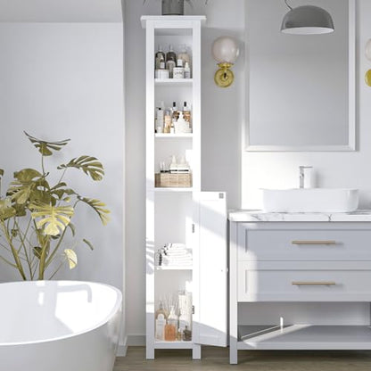 11.81'' Wide Narrow Bathroom Storage Cabinet-Slim Tall Bathroom Storage Cabinet with Adjustable Shelves，Bathroom Floor Storage Cabinet for Home, Small Spaces, Bathroom, Kitchen, Living Room, White