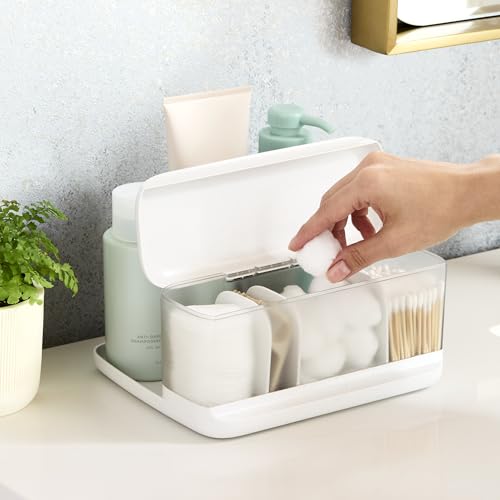YouCopia HideAway Counter Caddy, Bathroom Vanity Countertop Organizer Tray with Adjustable Dividers and Lid