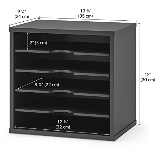 Ballucci 5-Tier File Organizer for Desk, Wooden Mail Sorter, Office Desk Organization, Paper Storage Organizers, Folder holder for desk, Letter Trays & Stacking Supports, Adjustable Shelves, Black