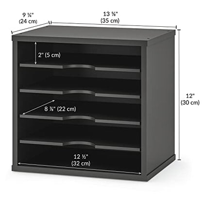Ballucci 5-Tier File Organizer for Desk, Wooden Mail Sorter, Office Desk Organization, Paper Storage Organizers, Folder holder for desk, Letter Trays & Stacking Supports, Adjustable Shelves, Black