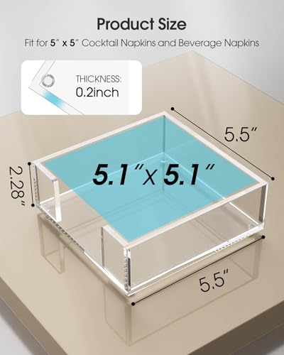 MaxGear Acrylic Cocktail Napkin Holder for Table, Clear Guest Towel Holder | Fits 5x5 Napkins, Durable Acrylic Construction, Stable Non-Slip Pads, Ideal For Bar, Party, Kitchen and Dining Table Use