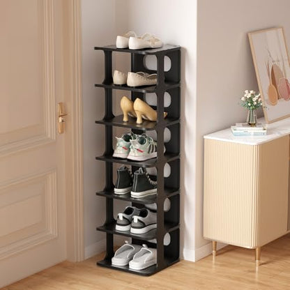 HAIXIN 7-Tier Narrow Vertical Shoe Rack, Skinny Shoe Tower for Closet | Space-Saving Storage, Stackable Modular Design, Easy Assembly, 7 Tiers or Two 4-Tier Shelves, Shoe Cubby for Small Shoe Size