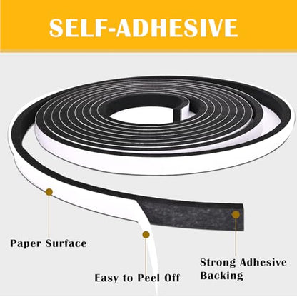 1 inch Wide x 1/4 inch Thick Black Foam Weather Stripping,Closed Cell Foam Insulation Tape with Self-Adhesive,Single Sided Weatherstrip for AC Window, Door Seal,High Density Weather Strip 16.5 Feet