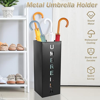 Metal Umbrella Holder, 16.5x6.3x6.3inch Square Free Standing Umbrella Rack Decorative Umbrella Holder Bin Multipurpose Walking Sticks Holder for Umbrella Cane Entryway Home Office (Style A)