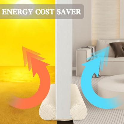 Under Door Draft Stopper, Door Stoppers for Bottom of Door, 30"-36" | Velvet under door gap filler, white beige, blocker cold air, light, smoke and noise, easy slide-on install