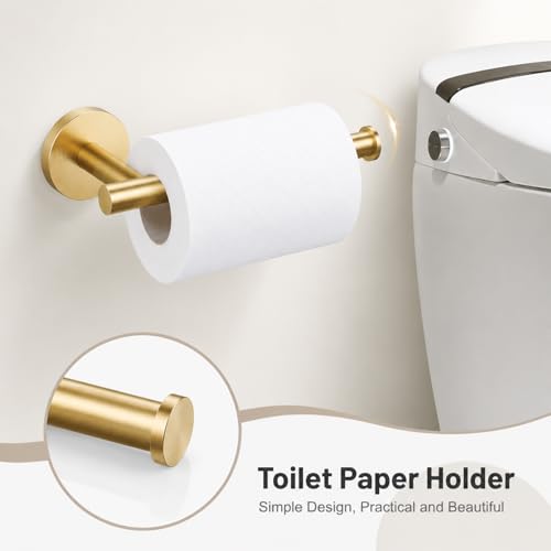 Brushed Gold Bathroom Accessories Set, 7 Pieces Gold Towel Bar Bathroom Hardware Set, 31.5 Inch Towel Racks for Bathroom, SUS304 Stainless Steel Bathroom Towel Holder Toilet Paper Holder Wall Mounted
