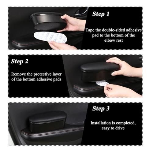 Yourkar Car Armrest Support Cover, Left Side Door Armrest Cushion Pad Extender with Storage Box, Anti-Slip & Waterproof Leather Driver Left Arm Rest Storage Cover, Car Accessories (Black, Style 1)