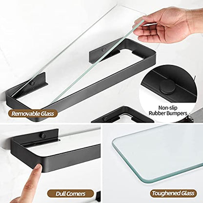 Bathroom Shelves Wall Mounted Glass Shelf for Floating Shelf Tempered Glass Shelves 2 Tier Bathroom Wall Organizer(Black)