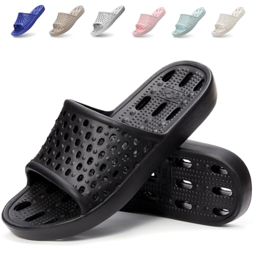 Xomiboe Shower Shoes For Men Women, Quick Dry Shower Slippers for Bathroom | Non Slip Lightweight EVA, With Drain Holes, Wide Fit For Gym Shower, College Dorm, Locker Room, Indoor, Pool