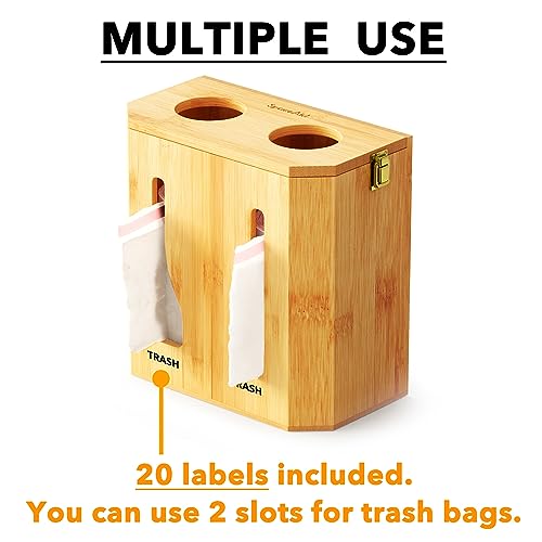 SpaceAid Bamboo 2 in 1 Garbage Bag Roll Holder & Dispenser, Under Sink Organizer for Kitchen Storage