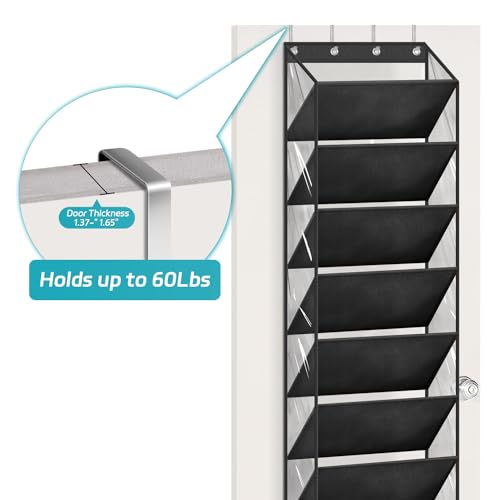 10 Tier Clear Over the Door Shoe Organizer Storage, Deep Pockets Large Hanging Shoe Rack for Closet Door, Fit 20 Pairs Shoe Holder Hanger for Sneakers, Boots (Black)