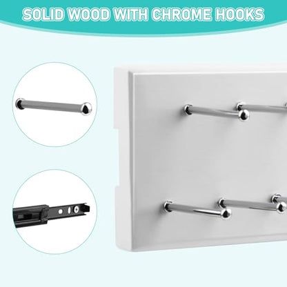 Pull Out Tie Rack for Closet, Wood Sliding Belt Rack with 21 Tie Hanger | Side Mounted Slide Out Tie Rack Belt Hanger Rail Organizer Storage Scarf Holder for Ties Scarves Belts Shawls, White