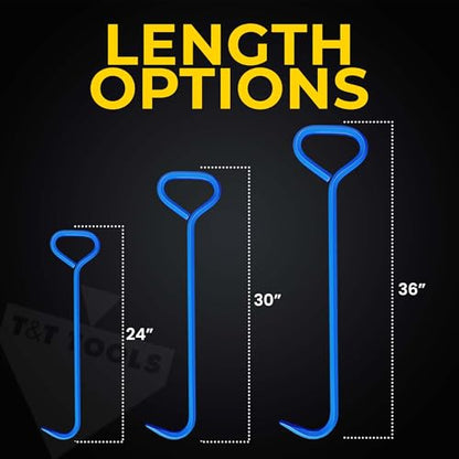 T&T Tools 36-Inch Manhole Cover Hook Tool - 5/8 Inch, Single Hook - 1 Pack | Hex Alloy Steel Construction, Heat Treated, Heavy Duty Lifting, Septic Tank Lids, Grates, Storm Drains, Pallet Pulling, Blue