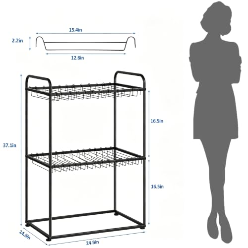 Freestanding Pants Rack Stand 2 Tier Black Pants Rack for Closet, Metal Trouser Rack with 26 Pant Hangers for Jeans, Scarves, Towels