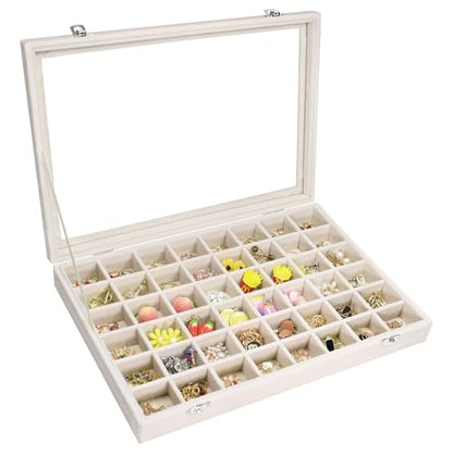 Vicoter Velvet Jewelry Tray 48 Compartments Jewelry Display Organizer with Transparent Cover Rings, Earrings, Necklaces, Pendants Storage Box for Girls, Wives, Mothers, Women