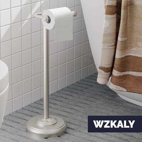 Toilet Paper Holder Stand, Brushed Nickel Toilet Paper Holder Free Standing, Post Pivoting Design & Stable Weighted Base SUS304 Stainless Steel for Bathroom(Mega Roll)