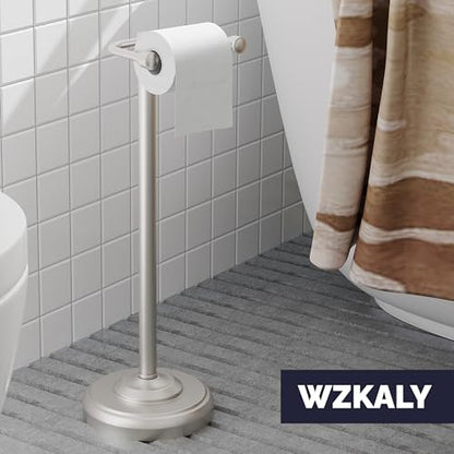 Toilet Paper Holder Stand, Brushed Nickel Toilet Paper Holder Free Standing, Post Pivoting Design & Stable Weighted Base SUS304 Stainless Steel for Bathroom(Mega Roll)