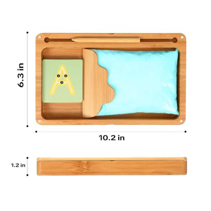AtMini Montessori Sand Tray with Lid - Wooden Sand Trays for Kids Writing Letters and Numbers, Preschool Classroom Must Haves, Kindergarten Learning Tools (Blue)