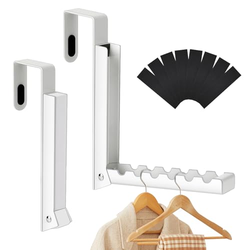 2-Pack Over the Door Hanger Hooks with Extra Anti-slip Pads for Laundry | Metal Folding Clothes Drying Rack, Portable Space Saving Coat Towels Organizer Rack for Laundry, Dorm and Hanging Storage