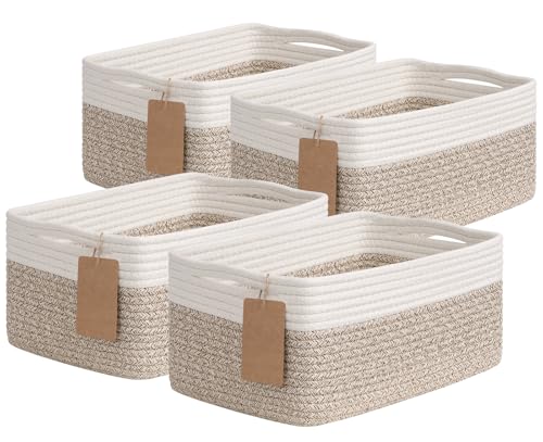 4 Pack Storage Baskets for Organizing Shelves, Lig... (Cotton)