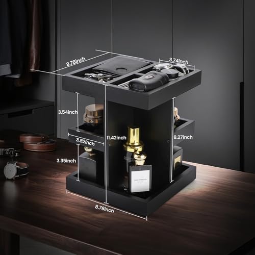 EXIN DECHEN Cologne Organizer for Men,Birthday Gifts for Men,Wooden Black | Easy Installation,360° Rotating,Boyfriend Husband Dad Gift Ideas,Mens Accessories for Desk,Bathroom Countertop,Vanity,Dresser