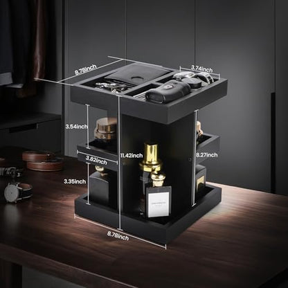 EXIN DECHEN Cologne Organizer for Men,Birthday Gifts for Men,Wooden Black | Easy Installation,360° Rotating,Boyfriend Husband Dad Gift Ideas,Mens Accessories for Desk,Bathroom Countertop,Vanity,Dresser