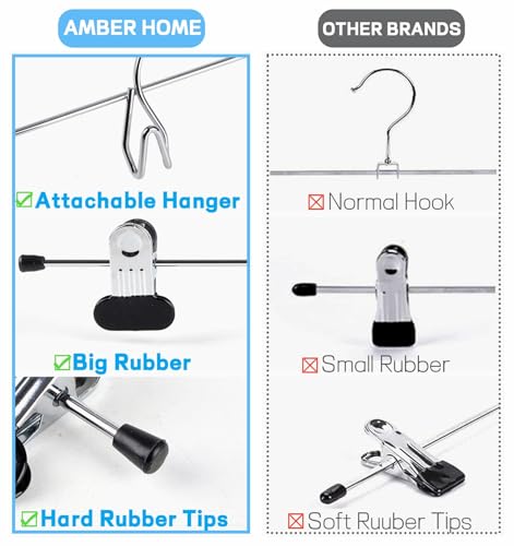 Amber Home 20 Pack Heavy Duty Metal Pants Skirt Hangers, Stackable, Adjustable Clips, Space Saving for Jeans, Slacks
