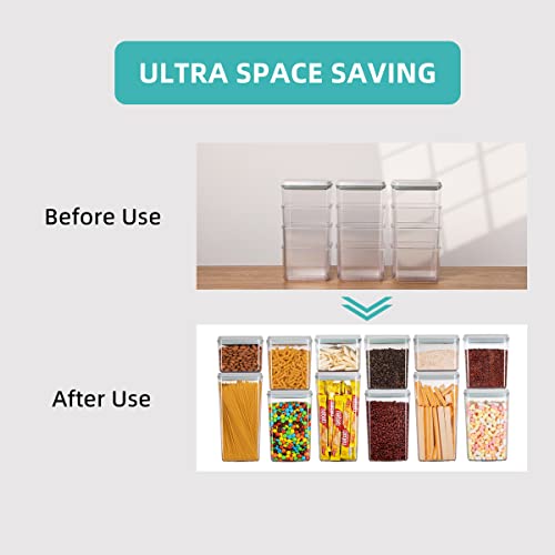 Pop Airtight Food Storage Containers with Lids for Kitchen Pantry Organizing Stackable Container for Cereal Snack Flour Sugar Coffee Spaghetti -12 Pcs(1.2, 2.0, 2.7, 3.3qt)*3